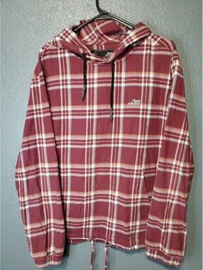Flannel Hoodie Lost Enterprises Backside Burgundy Red Embroidered Logo Medium